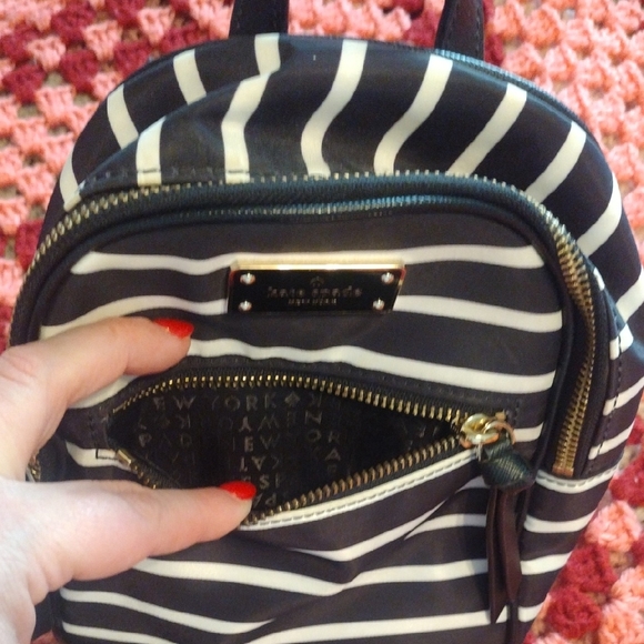 Kate Spade NY Wilson Rd Bradley Black White French Stripe Min Backpack Purse Bag